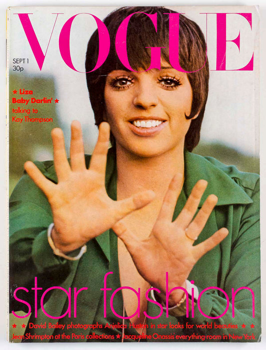 LIZA MINNELLI Halston CATHEE DAHMEN Jean Shrimpton JACKIE ONASSIS Vogue Sep 1973