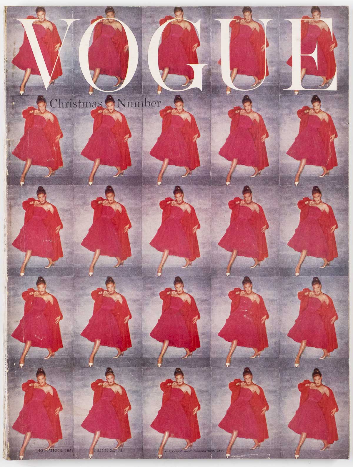 Dior dress CLAUDE COFFIN Christmas WILLIAM KLEIN VOGUE December 1954