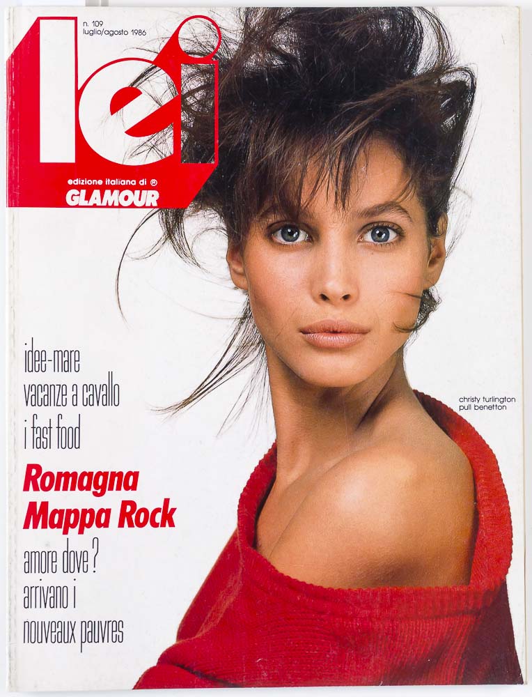CHRISTY TURLINGTON Denim jean STEVEN MEISEL vtg 80s fashion LEI Glamour MAGAZINE