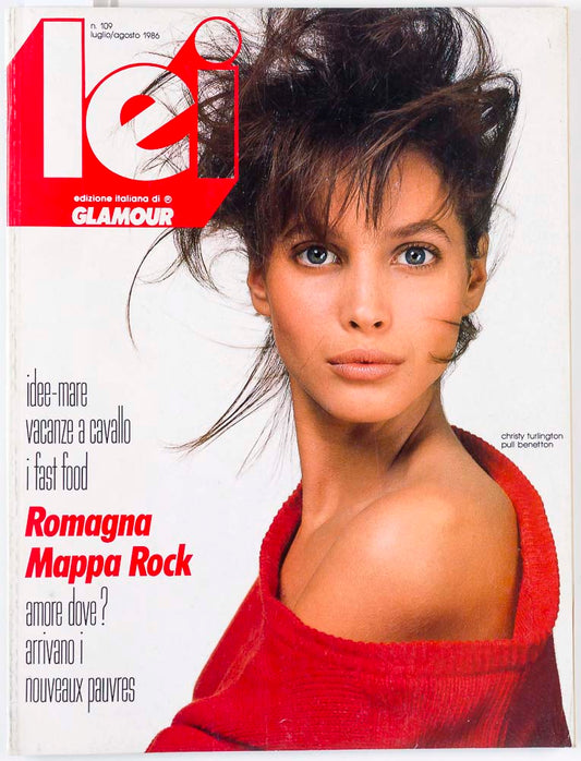 CHRISTY TURLINGTON Denim jean STEVEN MEISEL vtg 80s fashion LEI Glamour MAGAZINE