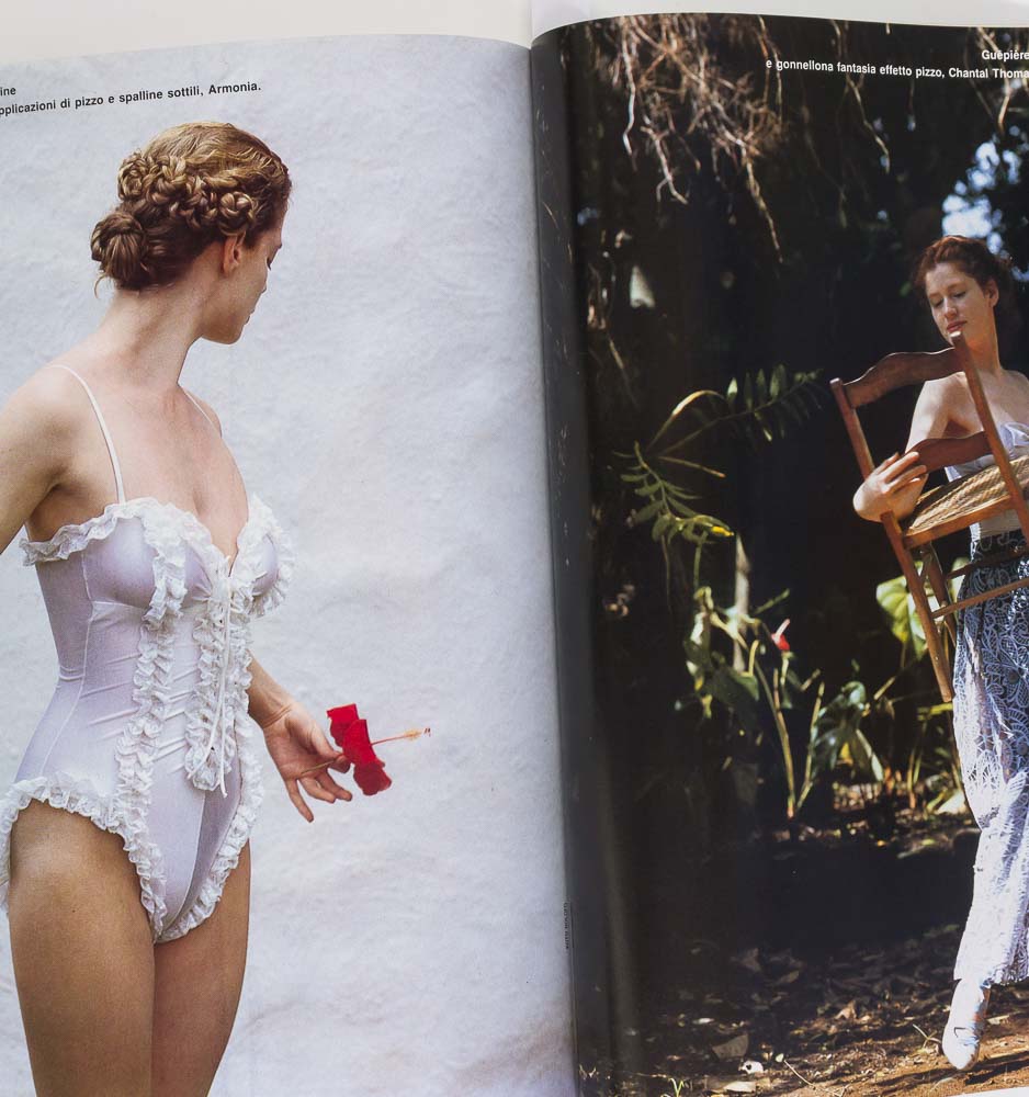 CHRISTY TURLINGTON Denim jean STEVEN MEISEL vtg 80s fashion LEI Glamour MAGAZINE