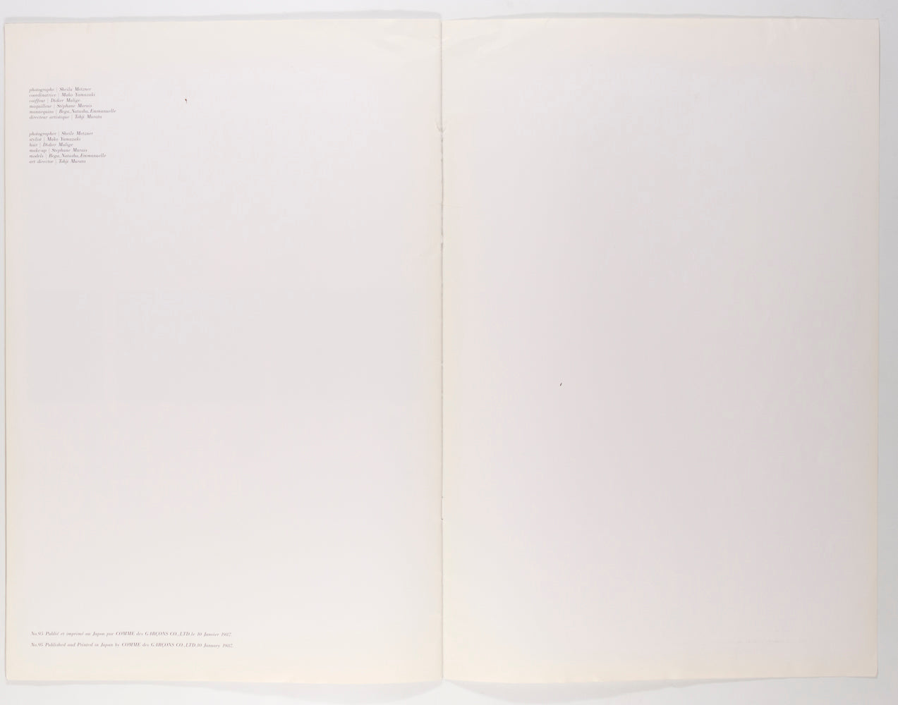 COMME des GARCONS lookbook 95 JANUARY 1987 catalogue SHEILA METZNER
