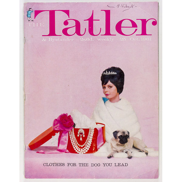 JOHN COLE Pink PUG Harrods Tiara jewellery FRANCE TATLER magazine 1961