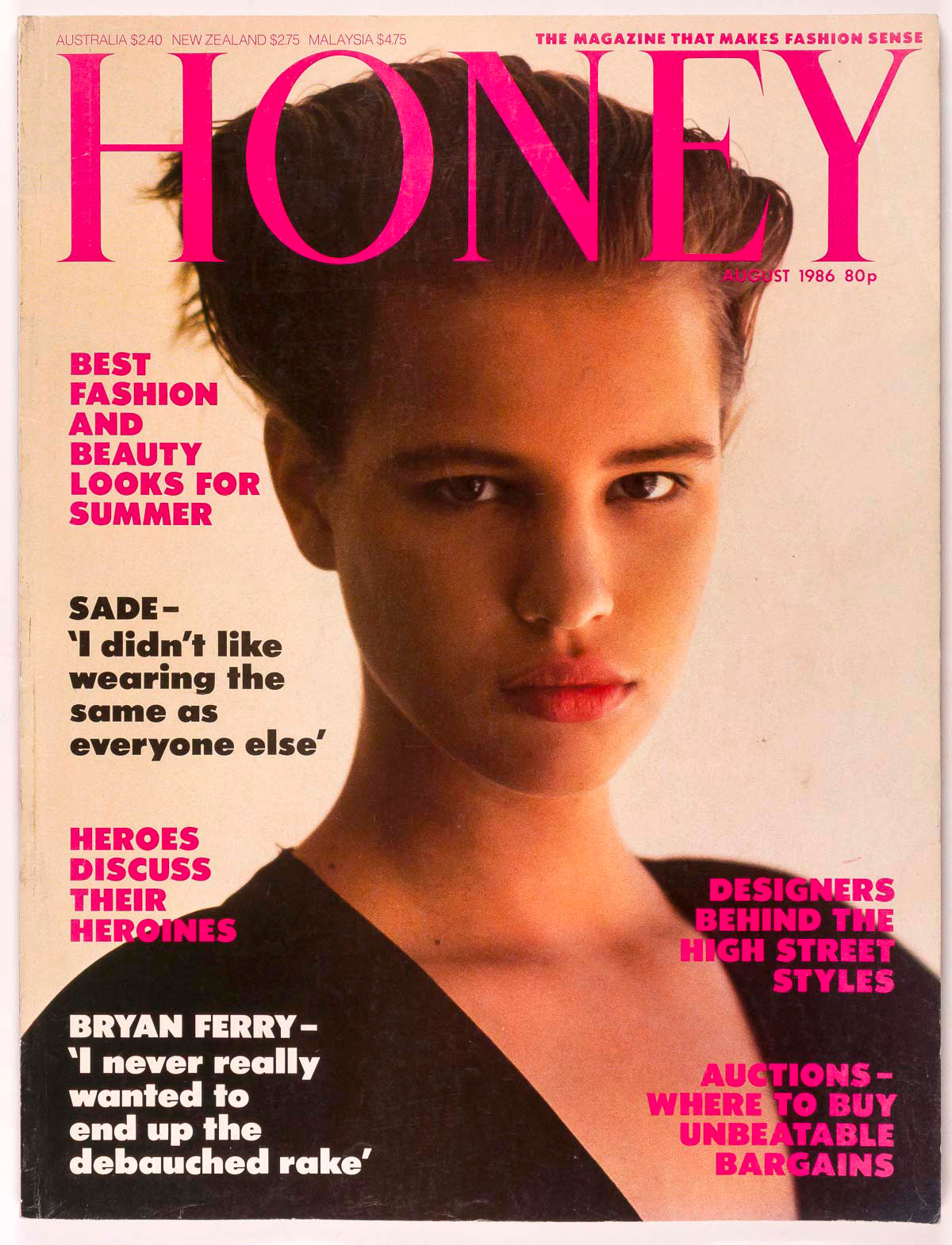 Warhol SADE Roxy Music JEFF BANKS Whistles  HONEY magazine August 1986
