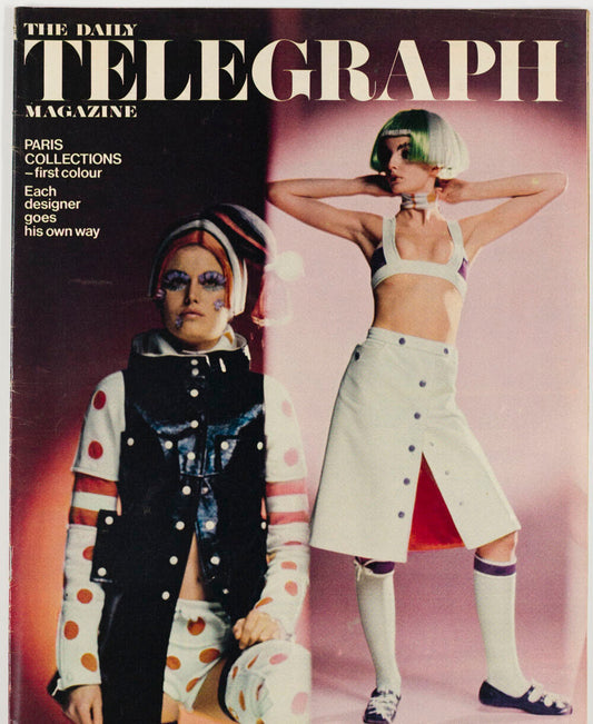 Courreges YSL x BRIAN DUFFY Senta Berger CLARENCE SCHMIDT Telegraph magazine VTG