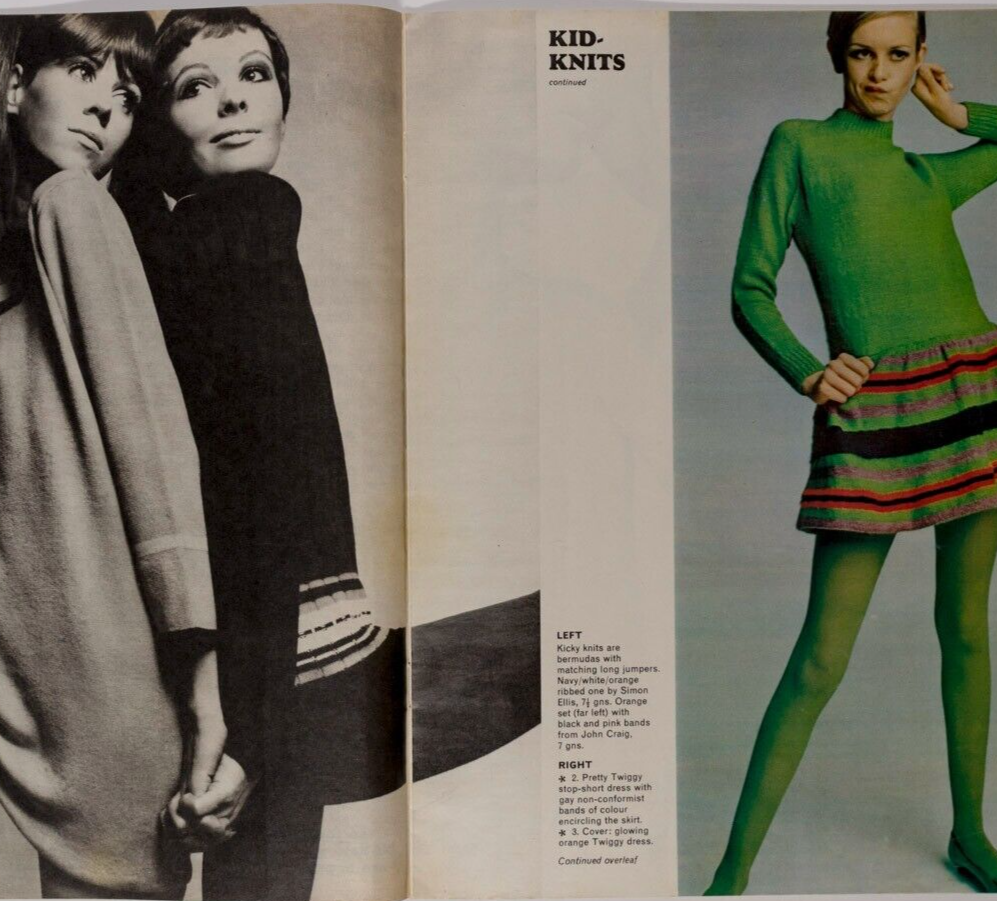 Twiggy JEAN SHRIMPTON Prince Charles MARY FARRIN Knitwear PETTICOAT MAGAZINE vtg