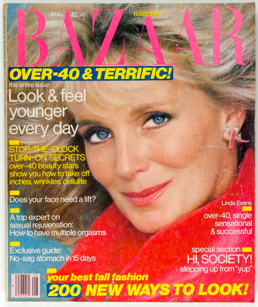 LINDA EVANS Ali MacGraw JOAN COLLINS US Harper's 1986 August JACQUELINE DE RIBES