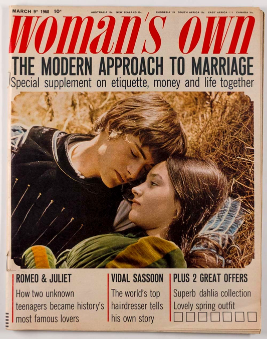 Leonard Whiting OLIVIA HUSSEY Romeo & Juliet WOMAN'S OWN 9 March 1968 Mia Farrow