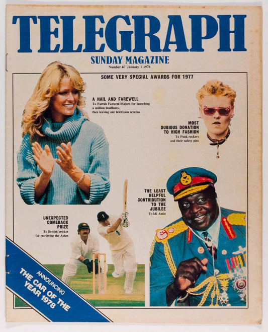 Farrah Fawcett PUNK Idi Amin TELEGRAPH magazine January 1978 Cars CRICKET ASHES