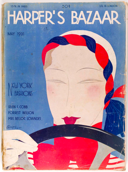 Benigni ART DECO Driver HARPERS BAZAAR May 1931 Chrysler SCHIAPARELLI Irvin Cobb
