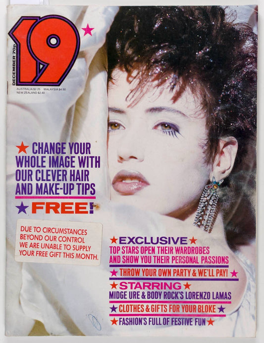 JUDY BLAME Andrew Logan MIDGE URE Lorenzo Lamas 19 MAGAZINE December 1984 vtg UK