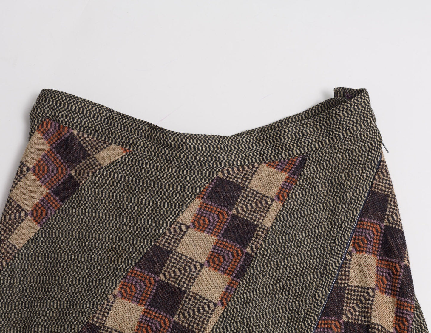 Stirling Cooper WOOL Maxi Asymmetric Skirt SCALLOP HEM Patchwork VTG Herringbone