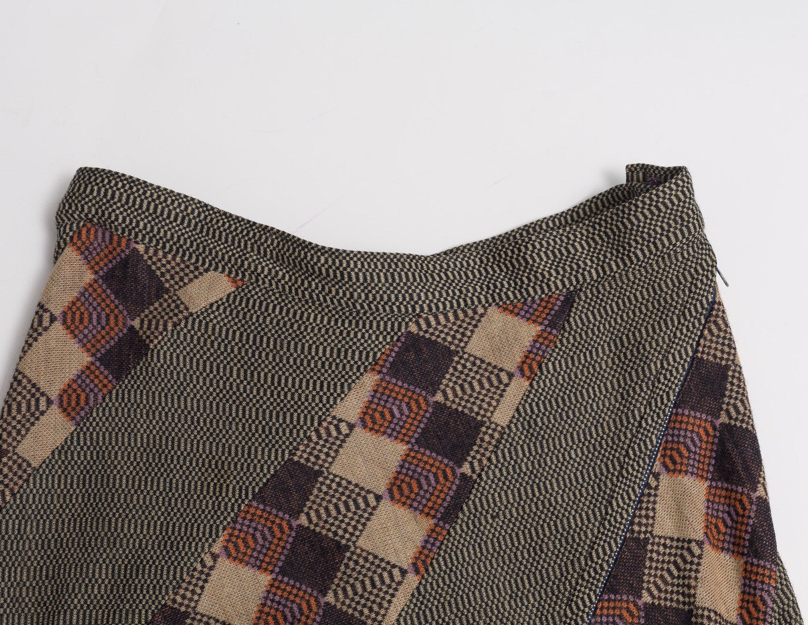 Stirling Cooper WOOL Maxi Asymmetric Skirt SCALLOP HEM Patchwork VTG Herringbone