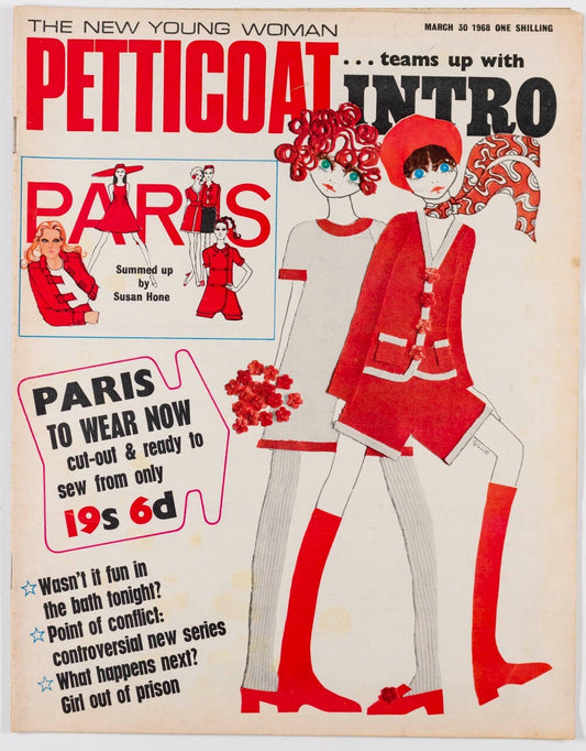COURREGES May Routh PARIS COLLECTIONS PETTICOAT magazine March 1968 vtg Dior YSL