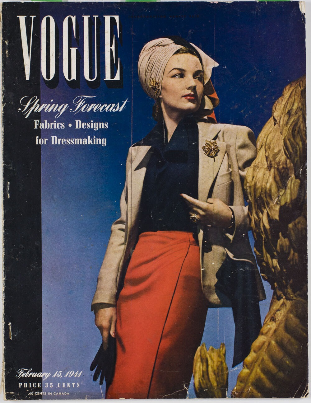 John Rawlings SPRING FORECAST Fabrics DRESSMAKING vtg US VOGUE February 15, 1941