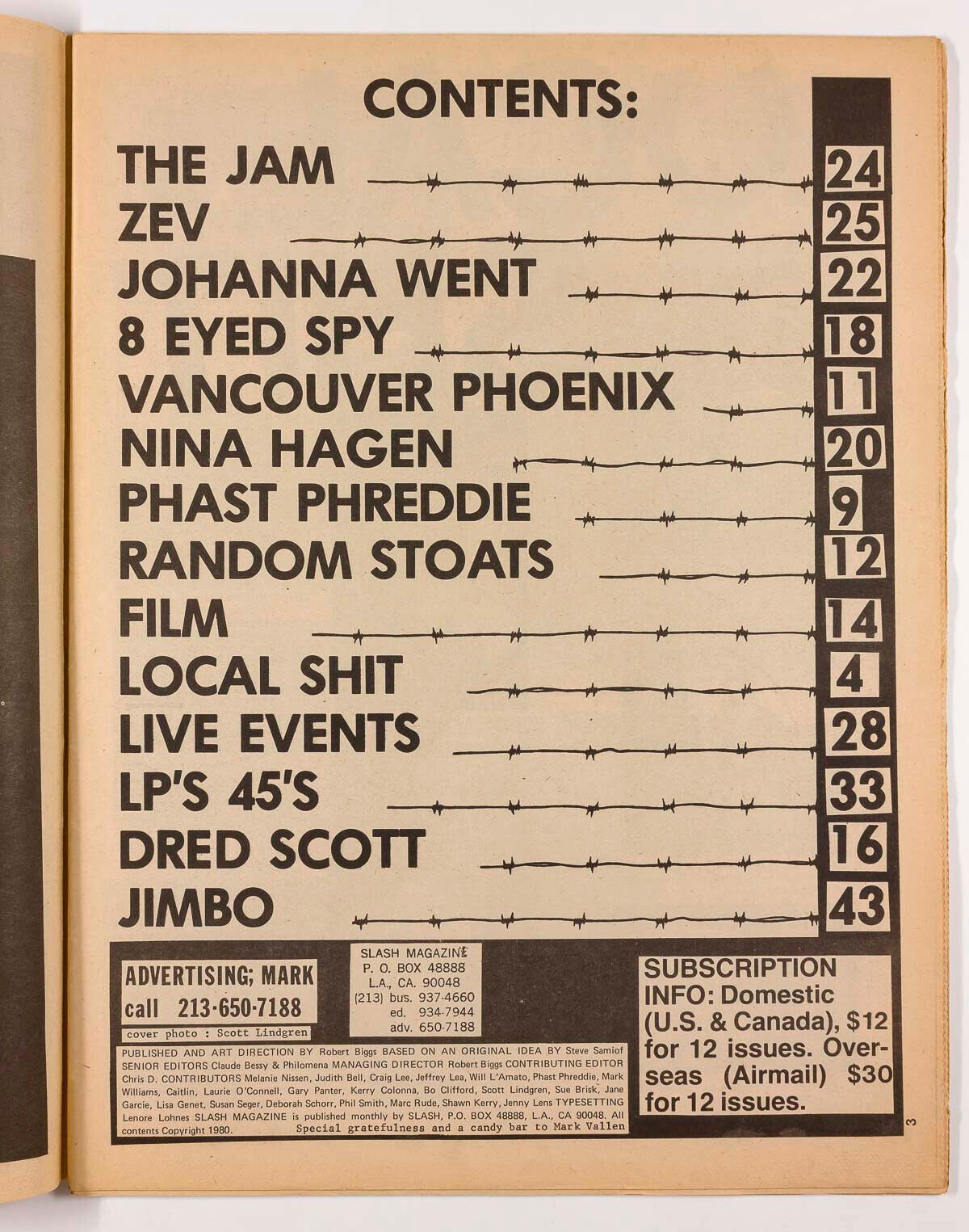 Nina Hagen THE JAM 8 Eyed Spy GARY PANTER Johanna Went SLASH magazine Vol 3 No.4