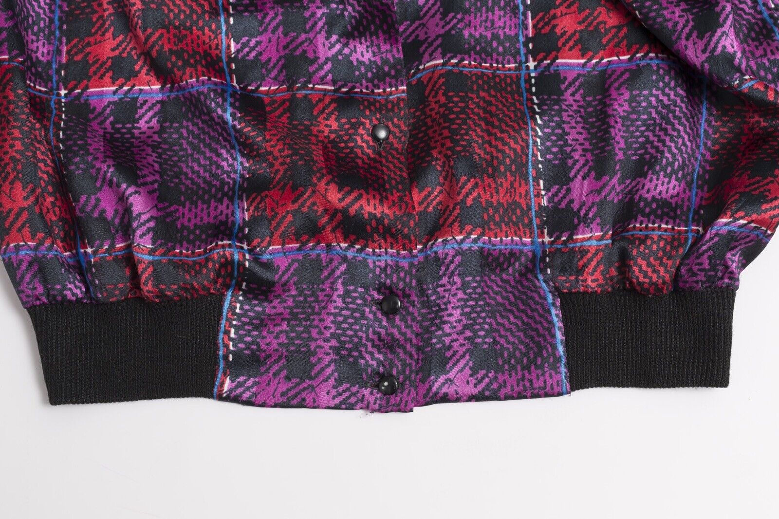  Aquascutum 1980s Jacket Blouse Shirt VTG Check Purple SILK Elastic cuff TARTAN