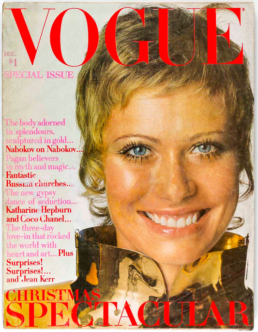 Courreges HENRY CLARKE Katharine Hepburn STACY KEACH Iran US VOGUE December 1969