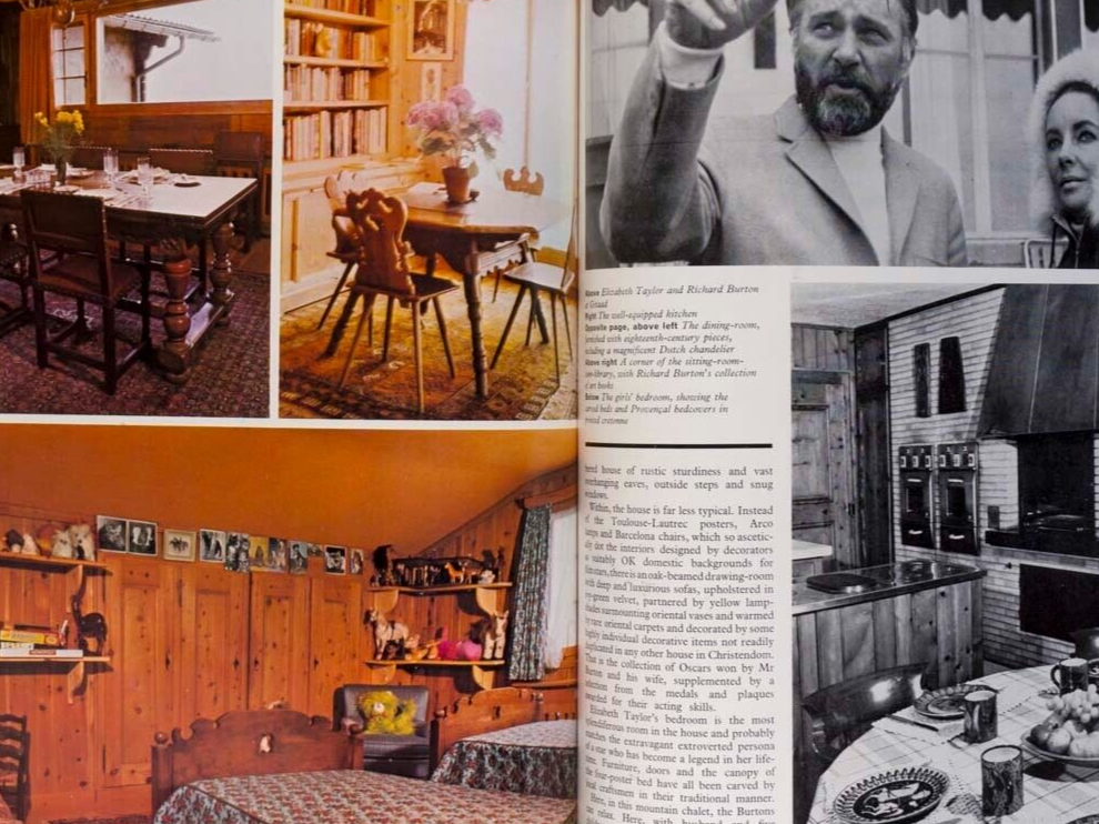 ELIZABETH TAYLOR Richard Burton SWISS Askon ~ HOUSE & GARDEN MAGAZINE vtg DESIGN