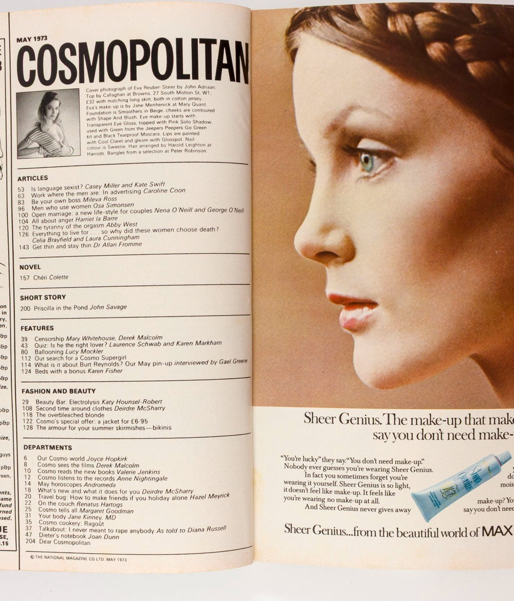 Eva Reuber ALICE POLLOCK Burt Reynolds ZAZIE Cosmopolitan May 1973 Caroline Coon