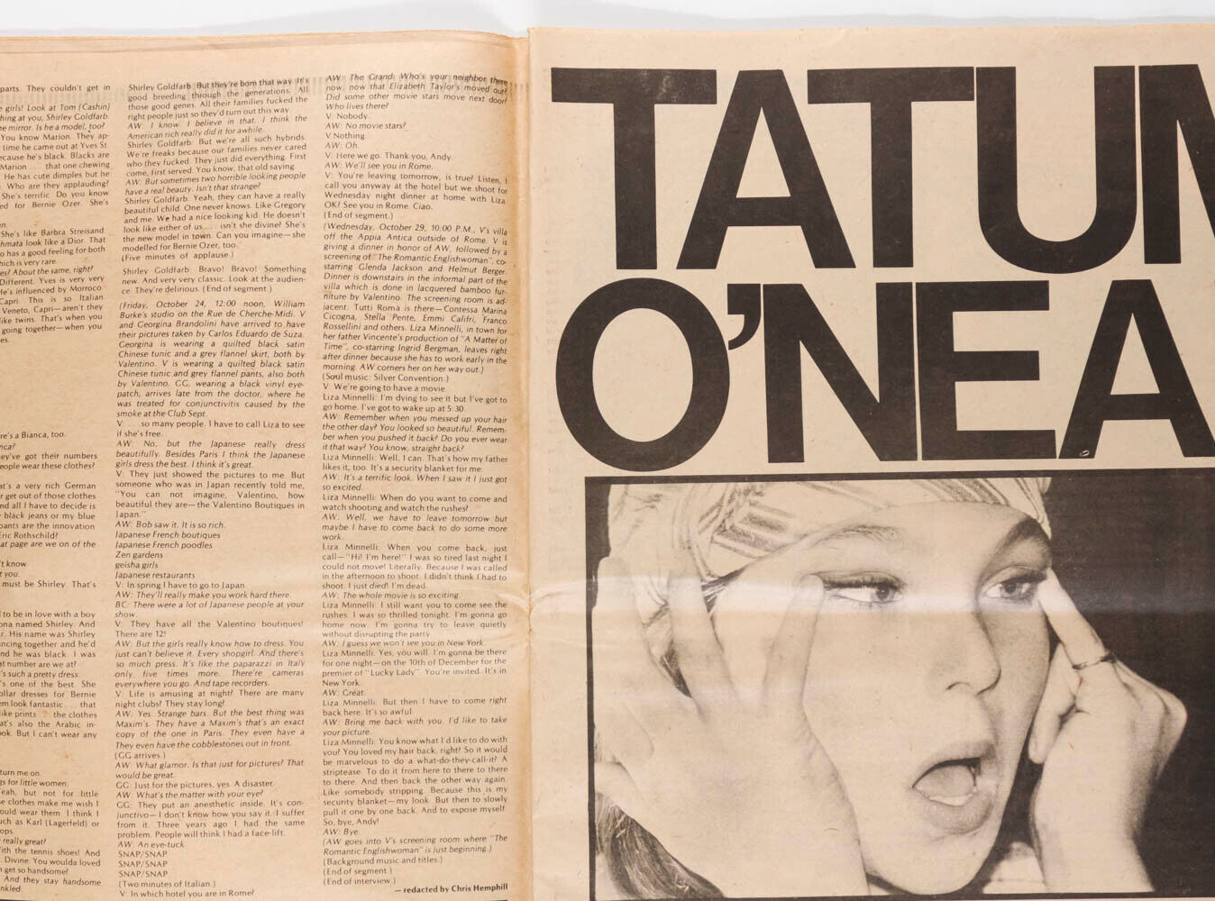 Tatum O'Neal IMAN Grace Jones FRAN LEBOWITZ Elton John INTERVIEW MAGAZINE Warhol