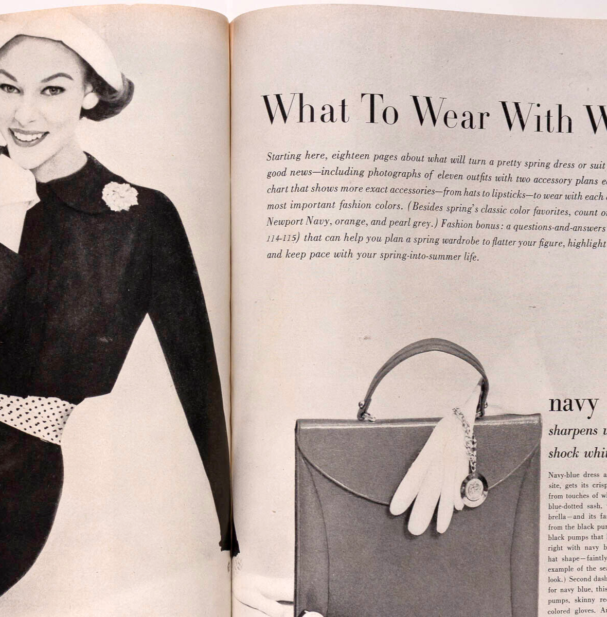 Spring Beauty WHAT TO WEAR WITH Chart GLAMOUR magazine March 1952 Fashion US vtg