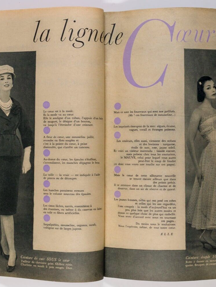 Spring Collections 1956 Dior PATOU Oleg Zinger KAZAN Pierre Simon ELLE MAGAZINE
