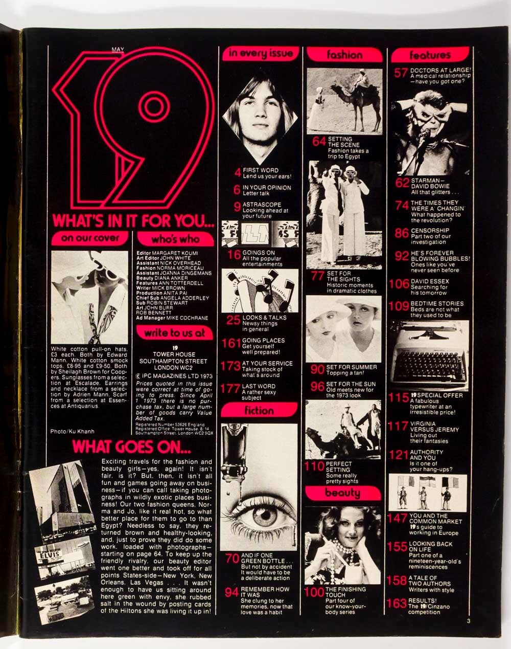 TRACY WEED Egypt TUTANKHAMUN Karnak BIBA David Essex BOWIE  19 magazine May 1973