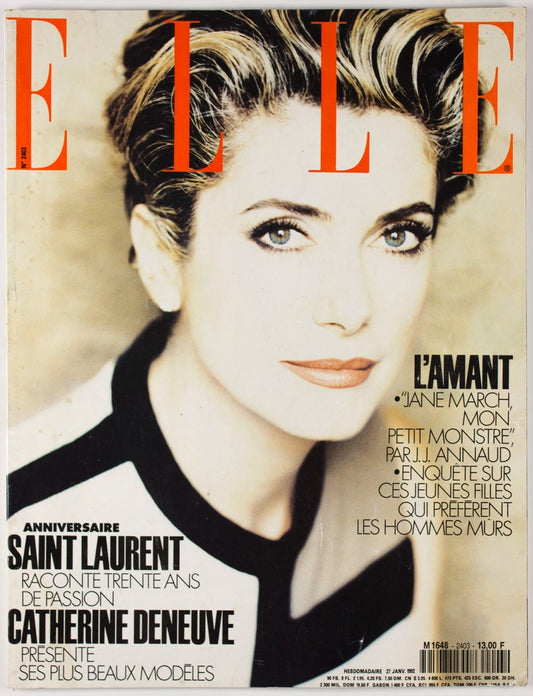 Catherine Deneuve YVES SAINT LAURENT Claudia Schiffer ELLE January 1992 Feurer