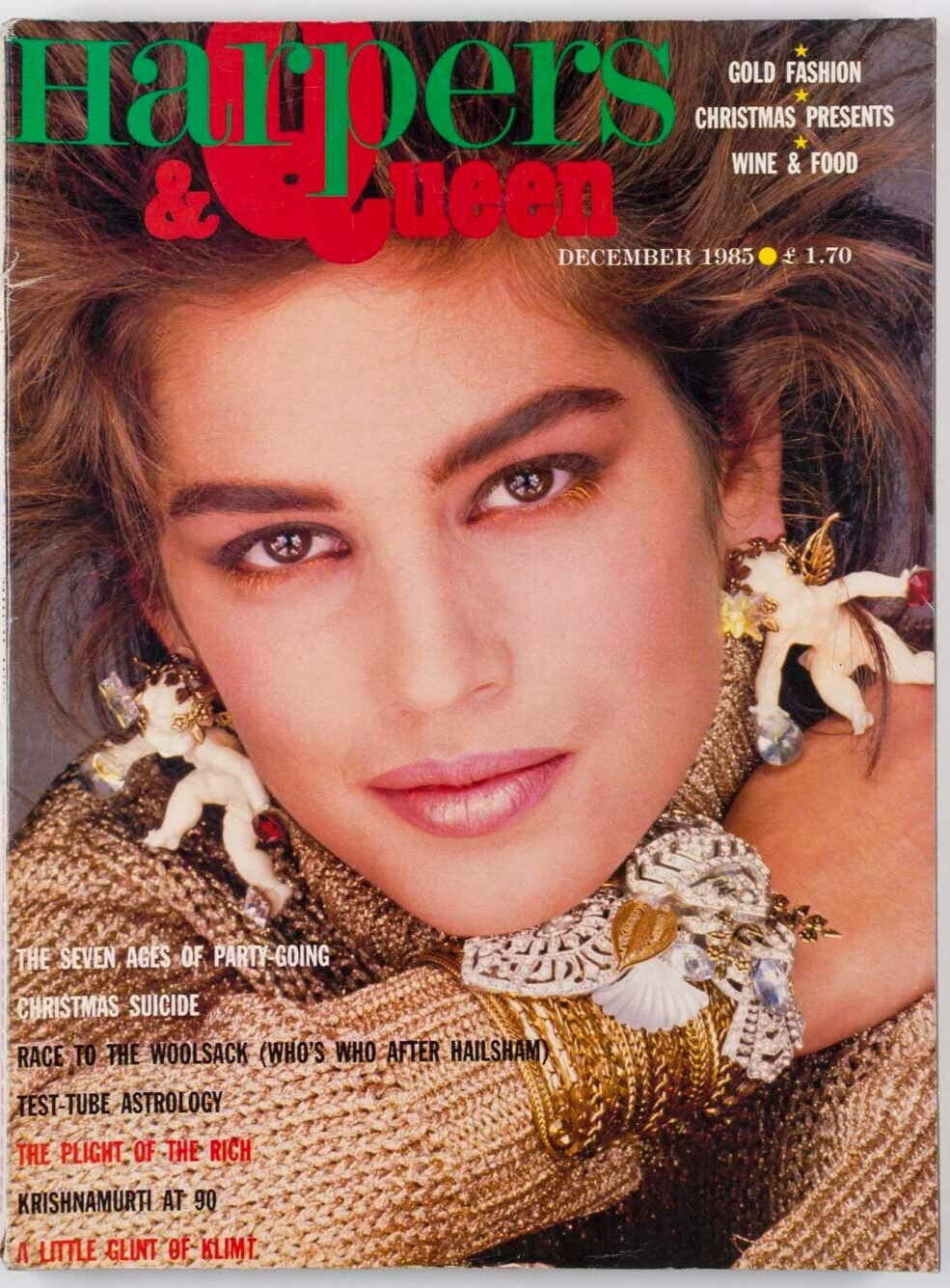CINDY CRAWFORD Krishnamurti HELENA BONHAM CARTER Harpers Xmas 1985 Bath LACOMBE