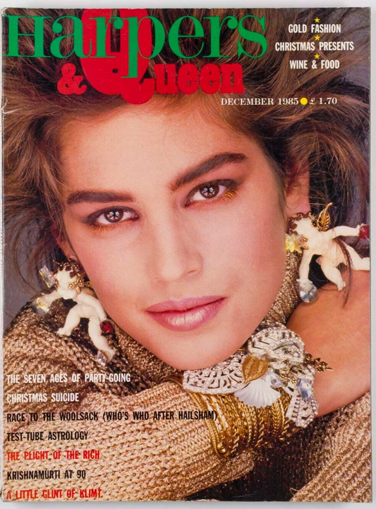 CINDY CRAWFORD Krishnamurti HELENA BONHAM CARTER Harpers Xmas 1985 Bath LACOMBE