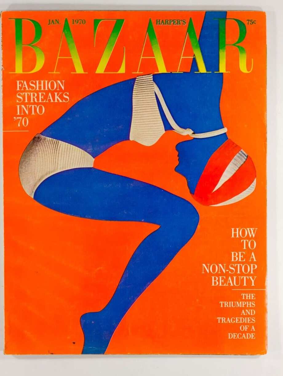 Fashion Streaks Into 70 vtg BEAUTY Alberto Rizzo HARPER'S BAZAAR magazine US Jan