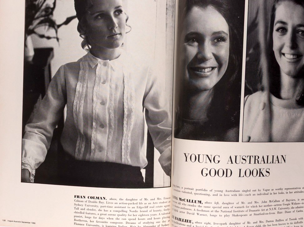 DANIELA BIANCHI Australia Woman BARRY HUMPHRIES Barracks VOGUE September 1968 Oz