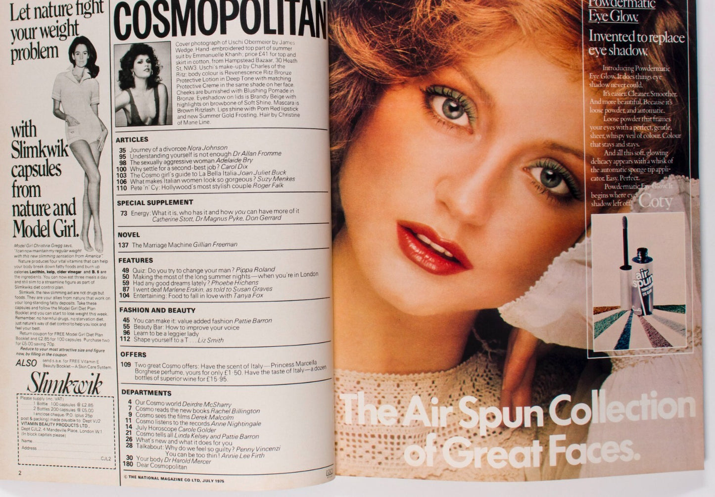 Uschi Obermaier CYBILL SHEPHERD Steve Hiett COSMOPOLITAN July 1975 50th birthday