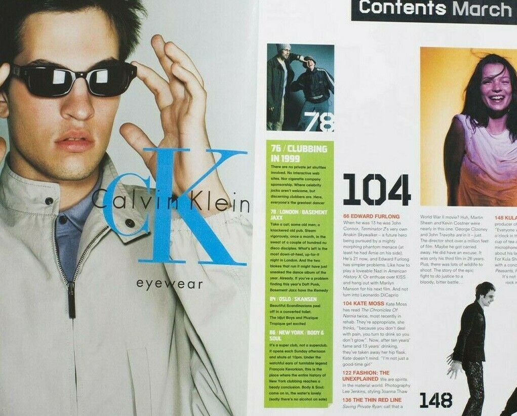 Kate Moss BASEMENT JAXX Kula Shaker EDWARD FURLONG The Face magazine 1999 March