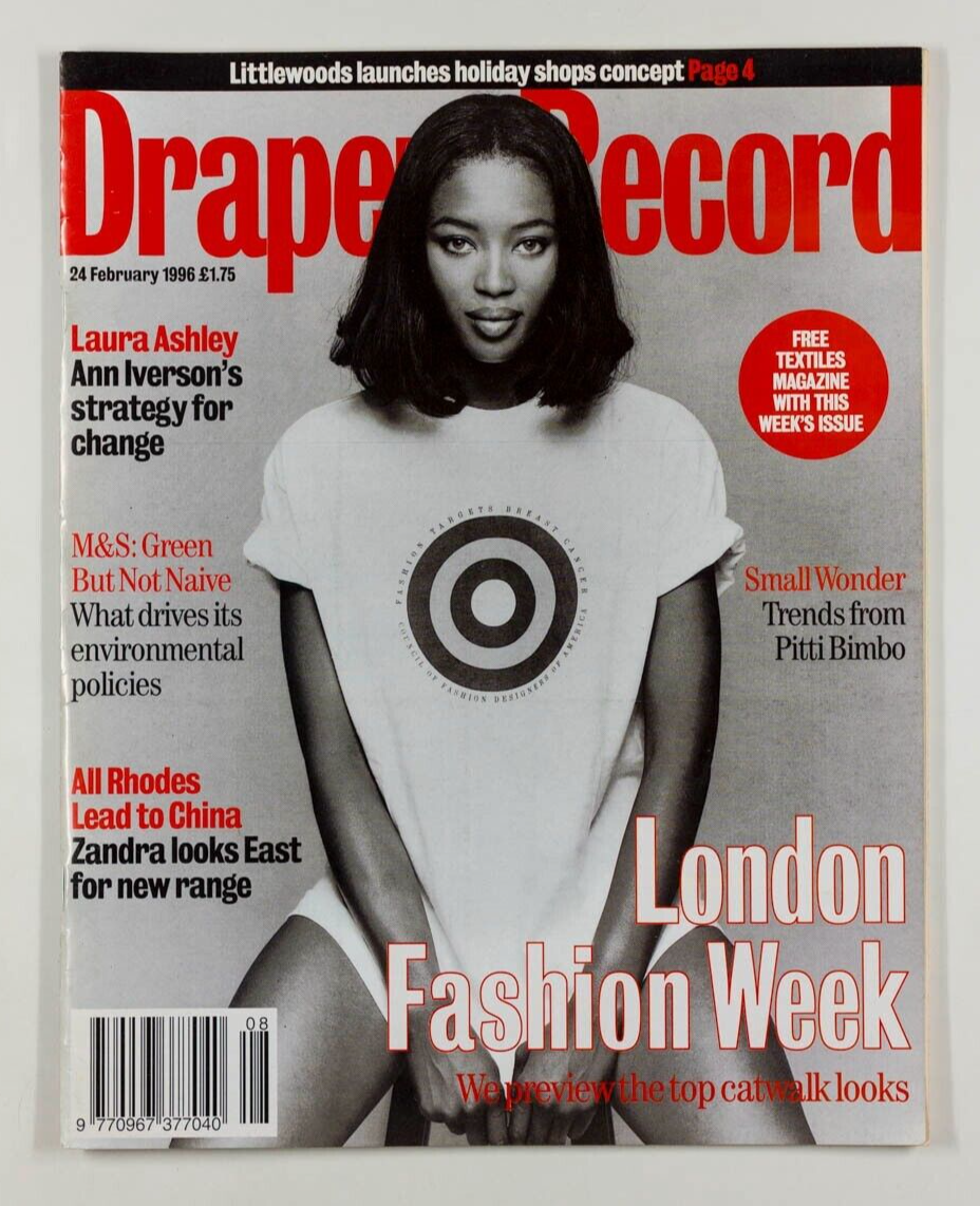 Naomi Campbell ZANDRA RHODES Laura Ashley PITTI BIMBO Drapers Record magazine UK