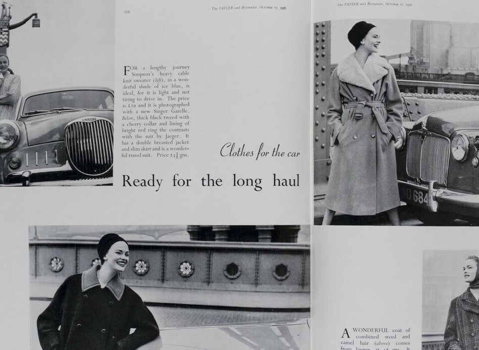 Tage Werner MOTOR SHOW Jaguar car JOHN FRENCH Tatler October 1956 Girls CLOTHES