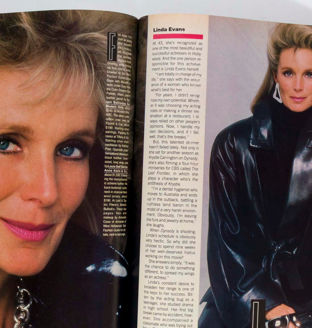 LINDA EVANS Ali MacGraw JOAN COLLINS US Harper's 1986 August JACQUELINE DE RIBES