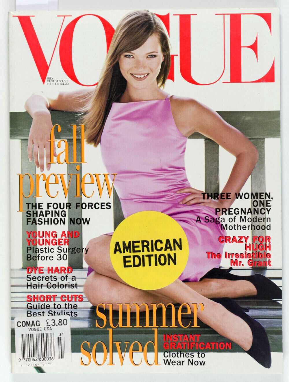 KATE MOSS 1st US Vogue July 1995 NIKI TAYLOR Linda Evangelista HUGH GRANT Gucci