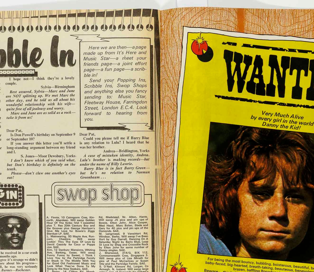 David Essex BRIAN CONNOLLY Peter Oliver MUSIC STAR MAGAZINE 26 January 1974 Yoko