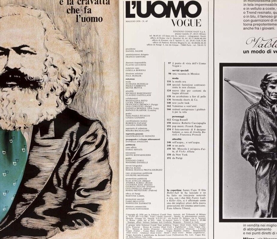 James Caan Karl Lagerfeld Kenzo Gregg Russell Roberto Cacciapaglia L'UOMO VOGUE