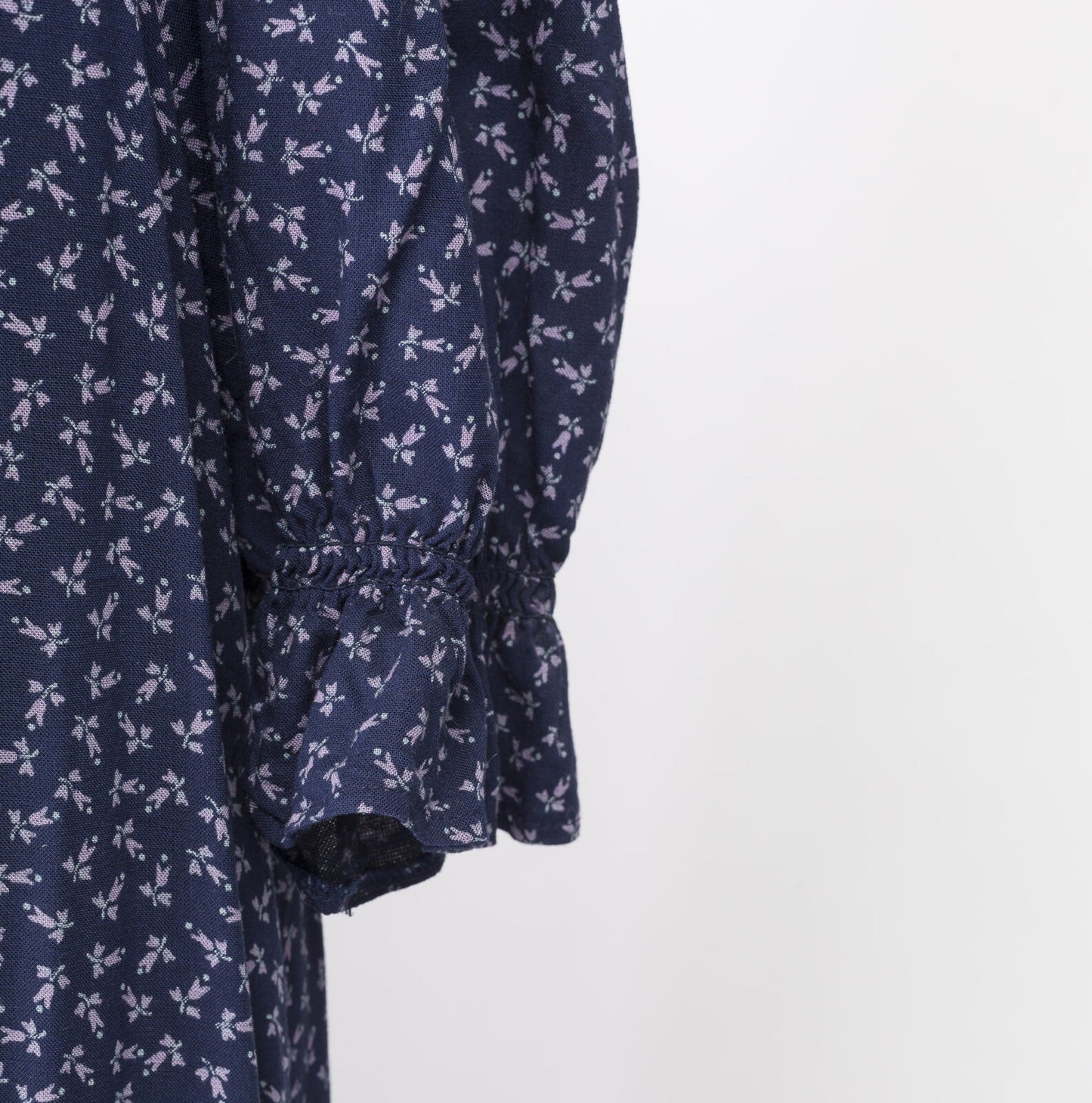 Ditsy 80s Prairie VTG Midi Dress Boho Peasant SIZE 16 navy 3/4 sleeve BIG COLLAR