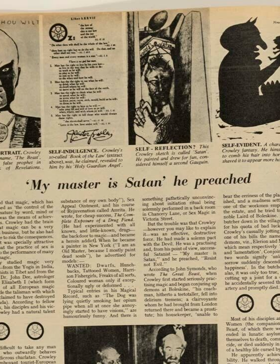 Rare sketches by ALEISTER CROWLEY & photos in 50s UK magazine BLACK MAGIC Occult