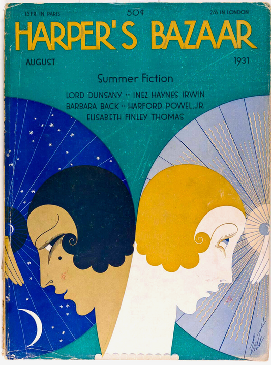 Erte BARON DE MEYER Peter Arno HARPER'S BAZAAR August 1931 Vionnet LUCKY STRIKE