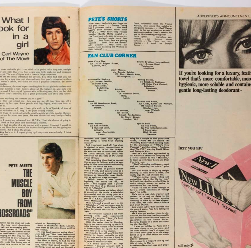 John Hamill BEACH BOYS Mickey Dolenz JACKIE magazine 29 April 1967 Carl Wayne UK
