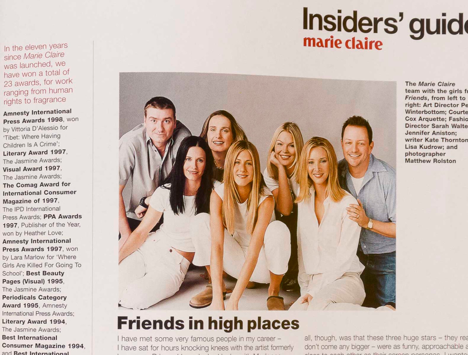 JENNIFER ANISTON Courteney Cox CAROLINE RIBEIRO Marie Claire January 2000 YSL UK