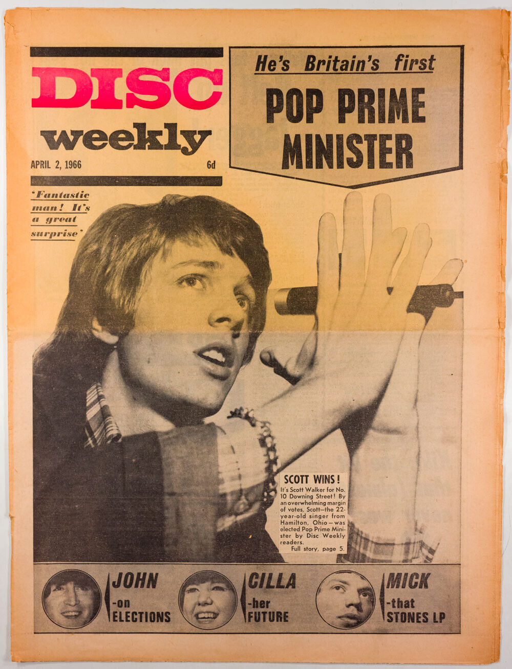 Scott Walker is Pop PM Cilla Black JOHN LENNON ~ DISC WEEKLY magazine 1966 April