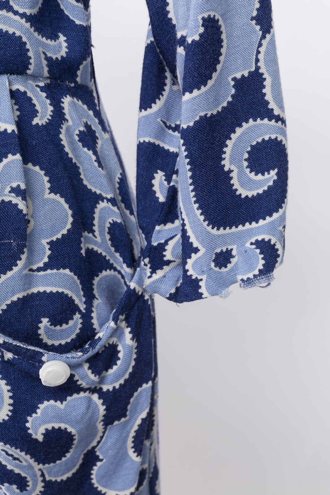 Blue paisley 40s Cotton wartime TEA DAY DRESS Pockets MIDI floral print Size 14