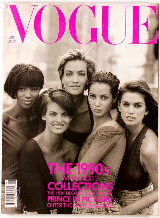 LINDA EVANGELISTA Christy Turlington CINDY CRAWFORD Vogue January 1990 Naomi UK