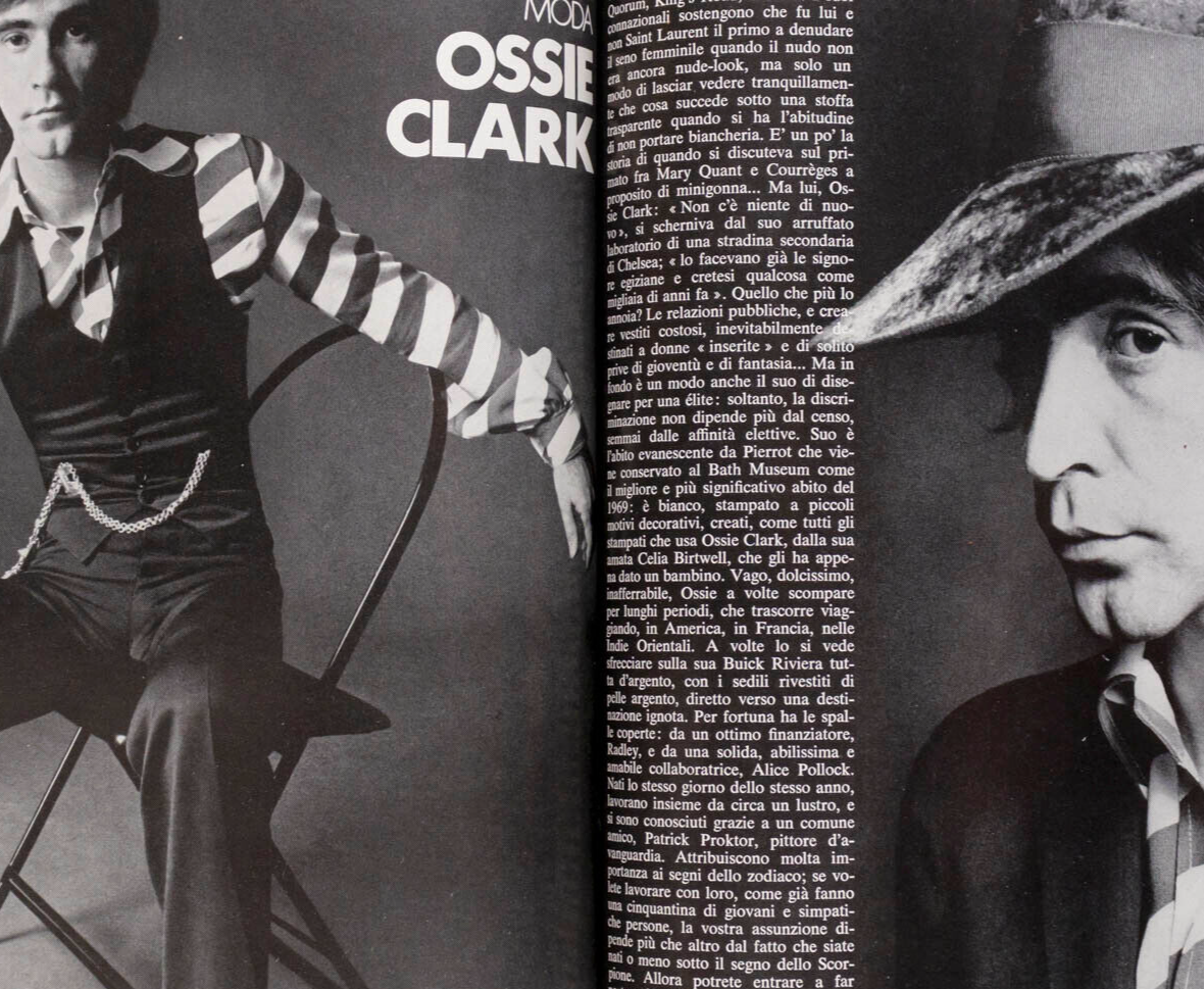 Ossie Clark KARL LAGERFELD Patrick Lichfield MICHEL DUCHAUSSOY ski L'UOMO VOGUE